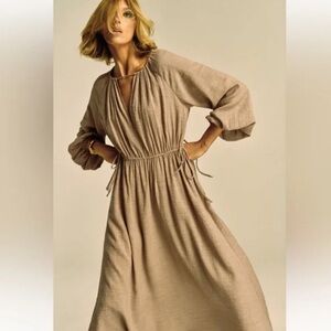 Zara Limited Edition Bohemian Taupe Tan Midi Dress size Large